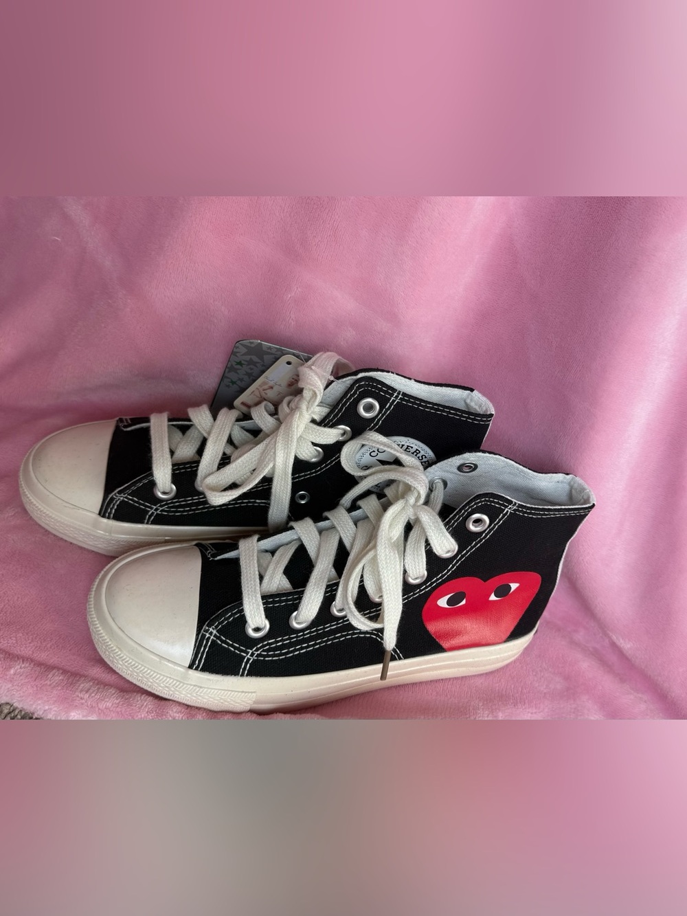 Converse Black High-Top Sneakers with Red Heart Graphic